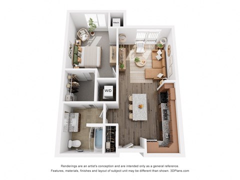 a 1 bedroom floor plan with a bathroom and a living room